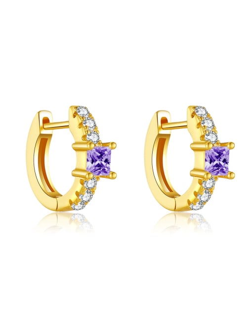 18k gold [purple] 925 Sterling Silver Cubic Zirconia Geometric Dainty Stud Earring